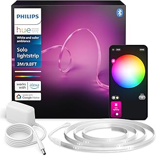 Philips Hue Indoor 3m Smart LED Solo Lightstrip Basis-Set, 1er-Pack, indirekte Beleuchtung mit de…