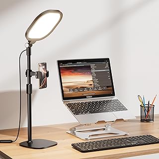 Schreibtischlampe LED für Videokonferenz, LitONES Dimmbar Tisch Ringlicht mit Stativ Handy – 3 L…