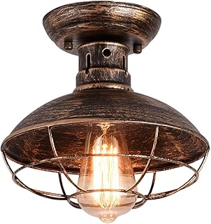 Qcyuui Vintage Deckenlampe Industrial Style mit Metallkäfig, E27 Retro Pendelleuchte, Ölgeriebe…