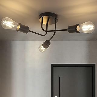 CBJKTX Deckenleuchte Vintage Deckenlampe Schwarz – Retro küchenlampe 3 Flammig E27 Wonhzimmerlam…