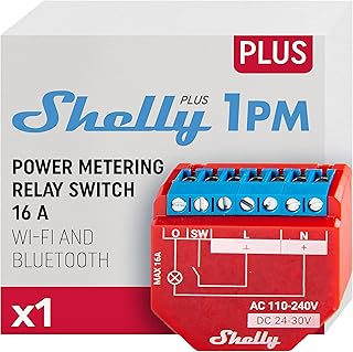 Shelly Plus 1PM | WLAN & Bluetooth Relais Schalter mit Strommessung – 16A | Lichtsteuerung | Funk…