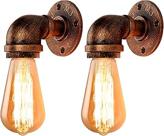 FIRVRE 2er Pack Industrielle Wandleuchte Rohr Arm Licht Retro Steampunk Vintage Rost Farbe Wasser…