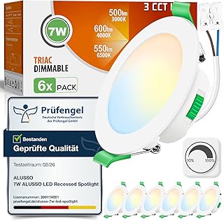 ALUSSO LED Einbaustrahler 230V Dimmbar 68mm 7W Ultra Flach IP44 LED Spots Warmweiß Neutralweiß …