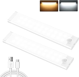 shirylzee Unterbauleuchte Küche LED, 2 Stück 44 LEDs Schrankbeleuchtung 2000mAh Akku USB-C Wied…