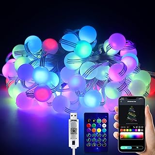 LRGBST 5V USB Bluetooth App RGB IC Außen Lichterkette，10m 66 Bulbs IP65 Wasserdicht Fairy Ligh…