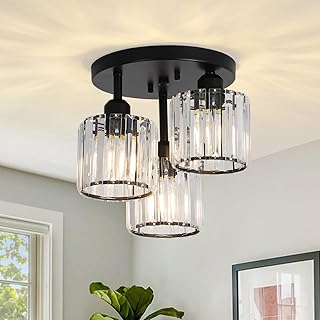Rayofly Modern Kristall Deckenleuchte, 3-flammig Kristall Kronleuchter mit Glas Lampenschirm, Dec…