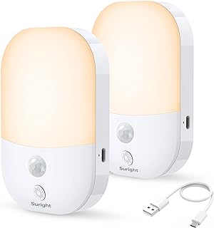 Suright Nachtlicht mit Bewegungsmelder, [2 Stück] Aufladbar Typ-C LED Nachtlicht 5 Helligkeit Ei…