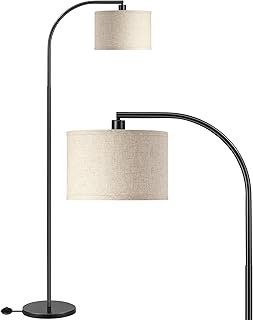 EDISHINE Stehlampe Wohnzimmer, 161cm Bogenlampe mit Verstellem Beigen Leinen-Lampenschirm & Fußs…