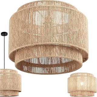 tectake® Hängelampe im Boho Stil, Pendelleuchte aus Jute, Vintage Lampenschirm Hängelampe, Ø …